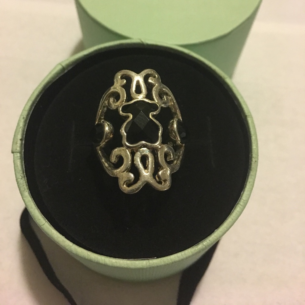 Authentic TOUS dama silver and onyx ring size 6.5